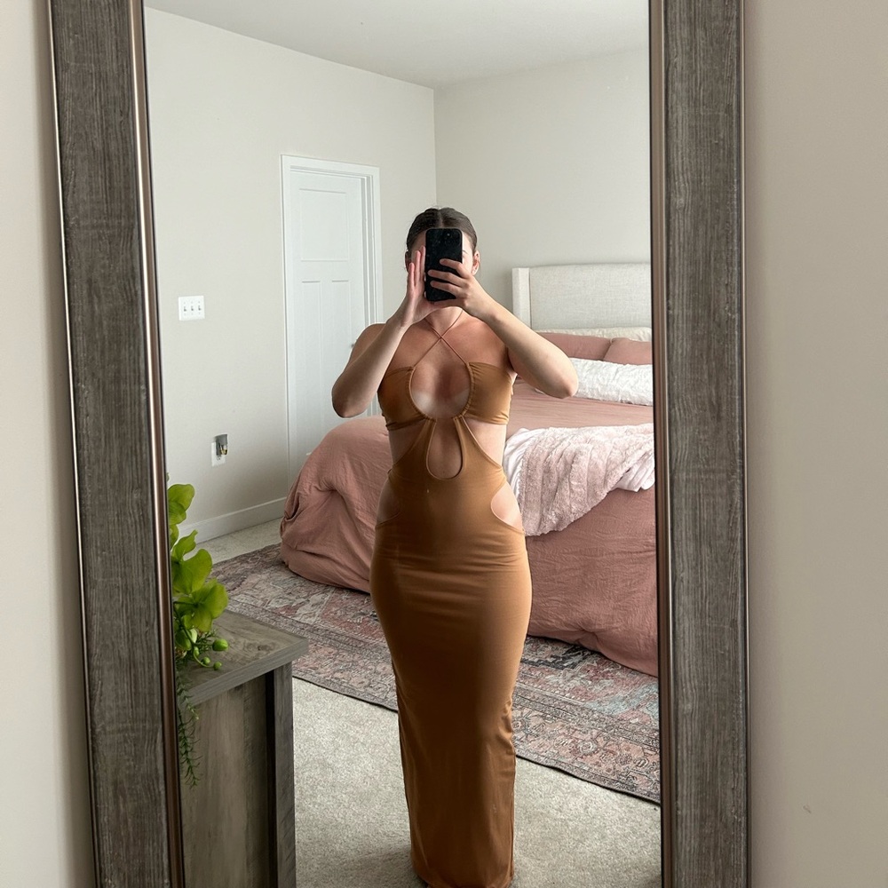 Tan cutout maxi dress